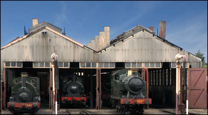 GWR steam Locomotives stand out side the shed Engines out side of The Great Western Society Didcot shed