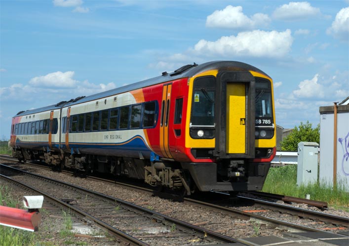 EMR class 158 785 on Peterborough line at Queen Adelaide 