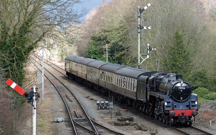 BR Standard class 5 4-6-0 73156 into Quorn and Wood House station 