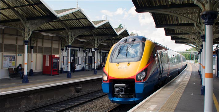 East Midland Trains class 222009 with a up train at Kettering station in 2014