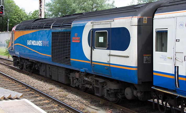 East Midland Trains HST 43048 T C B Miller in platform 1 at Kettering station 
