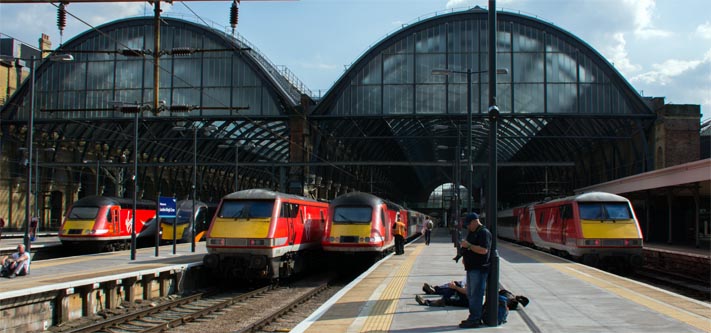 Five trains at Kings Cross in 2017