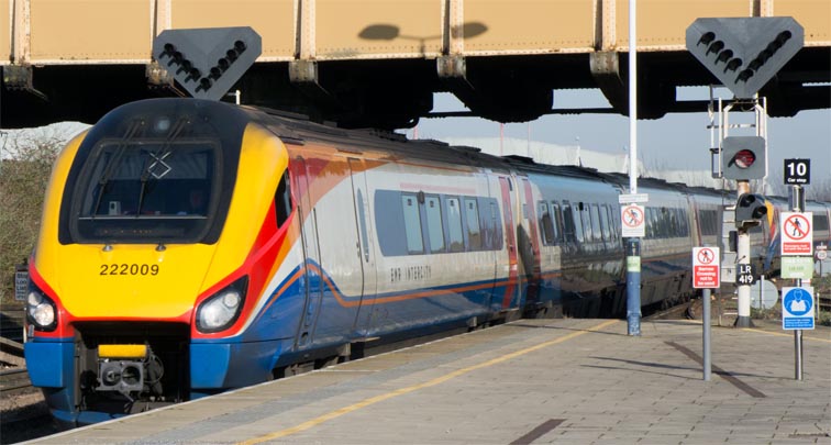 EMR InterCity class 222009 into platform 3 at Leicester station on 6th February 2020 