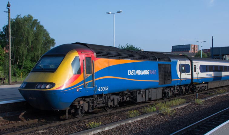 East Midlands Trains High Speed Train power car 43058 in Leicester station 