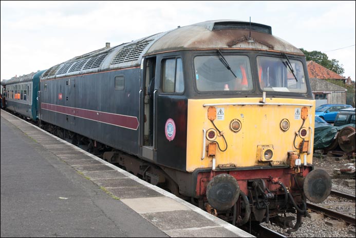 Class 47703 in Dereham station on Friday 21st of September 2012