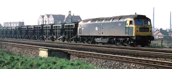 A Class 47 returns to the ECML with Flyash train after discharging its load 