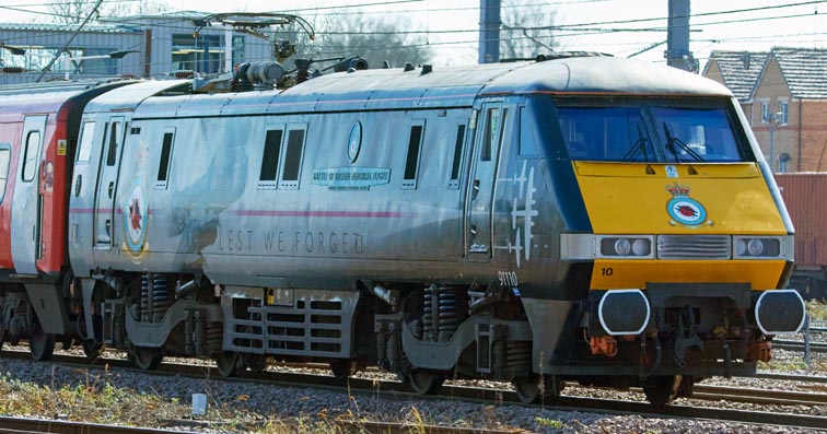 class 91110 at rear of a London train 