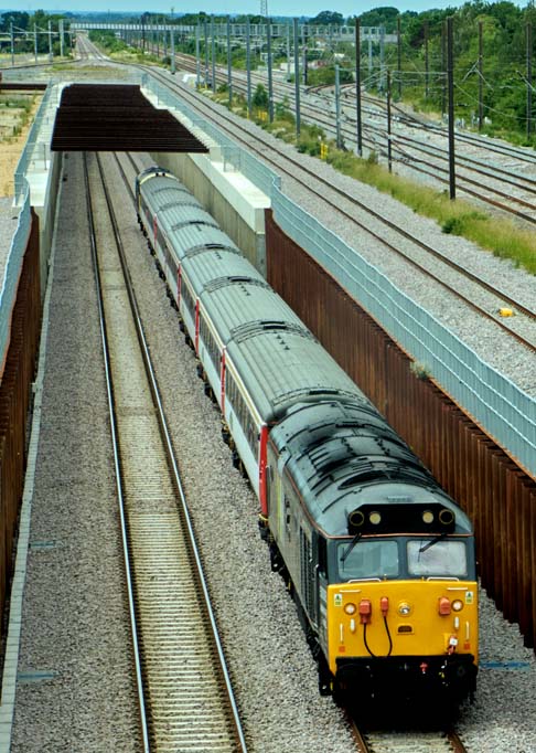 Class 50008 coming out of the dive under on the 23rd June 2023