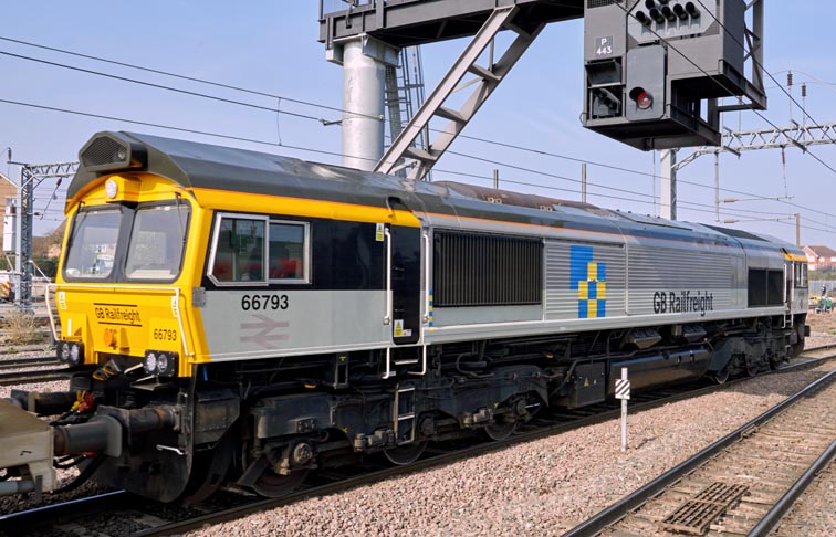 GBRf class 66793 at Peterborough station 22nd of March in 2022