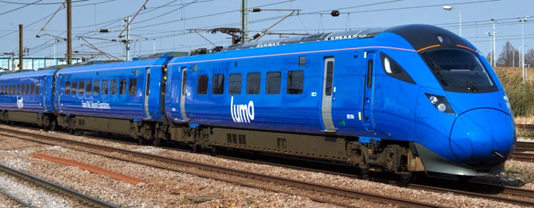 Lumo on the up fast at Peterborough station 22nd of March in 2022