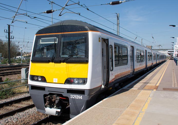 Class 321314 in platform 1 ECS on the 19th April 2018 at Peterborough