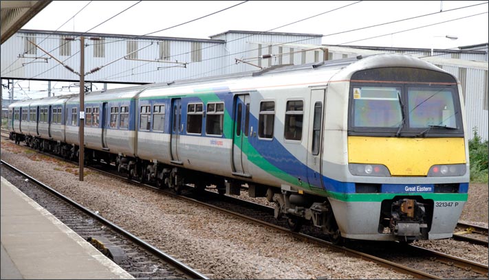 Class 321347 P in Great Eastern colours at peterborough station Class 321347 P in Great Eastern colours at peterborough station