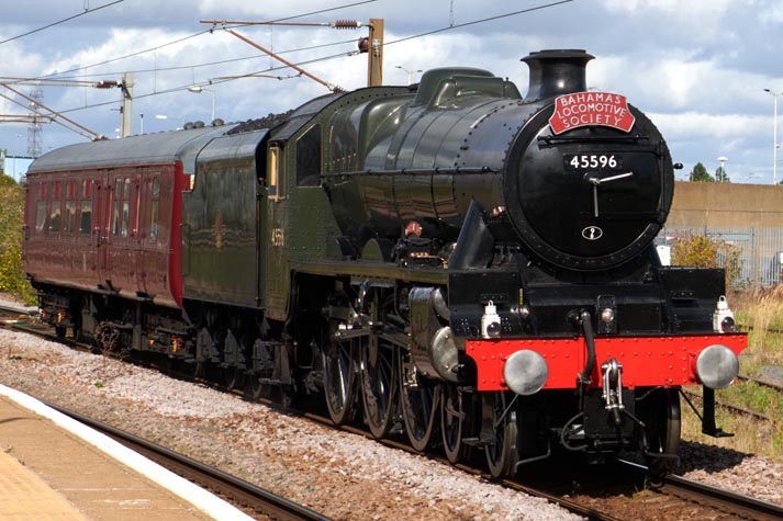 45596 Bahamas with a steam movement coming into Peterborough station 