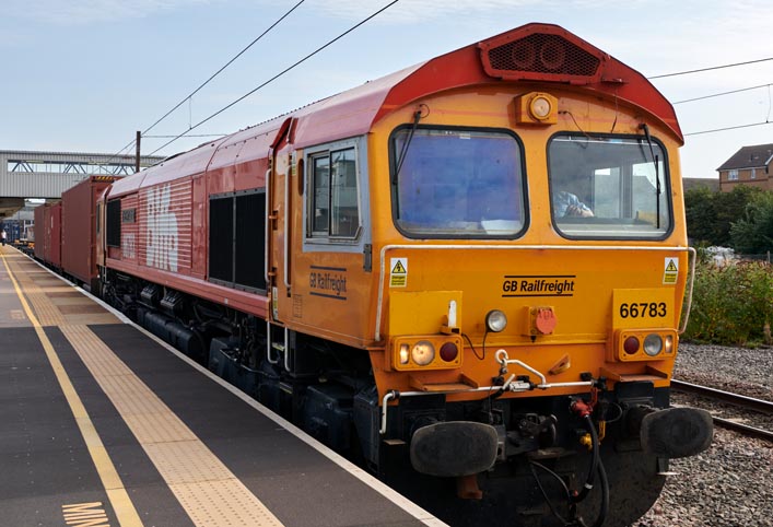  GBRF class 66783 the Flying Dustman in platform 5 at Peterborough station on the 6th September in 2021