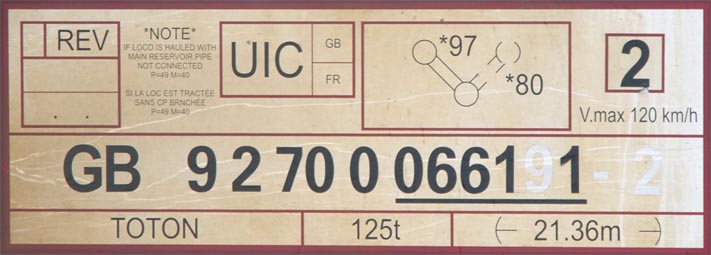 Close up of the Number panal of 66191 