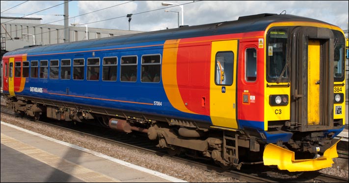 East MidlandsTrains class 153 384 in platform 1b at Peterborough on 21st  February 2014