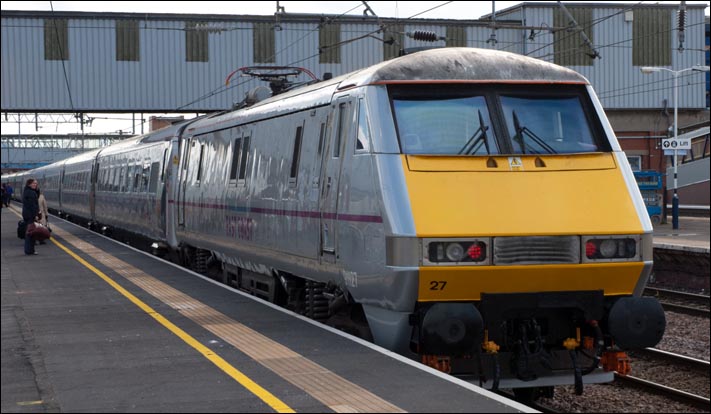 East Coast class 91127 in the new platform 3 on the up fast on the 21st February 2014