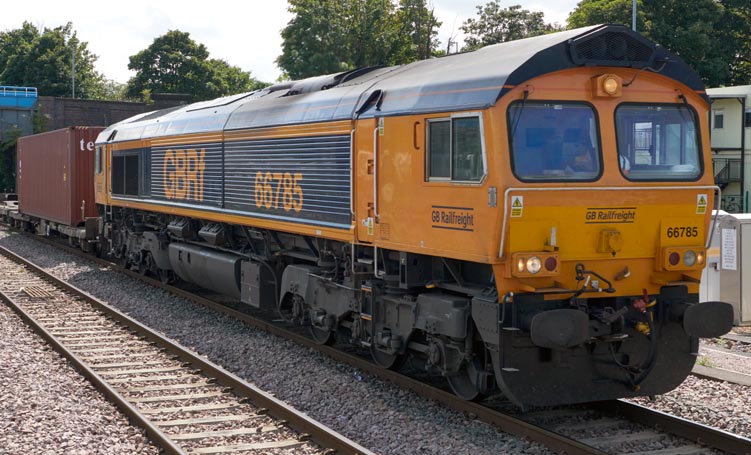 GBRf class 66745 into Peterborough station on the 12th August  in 2021
