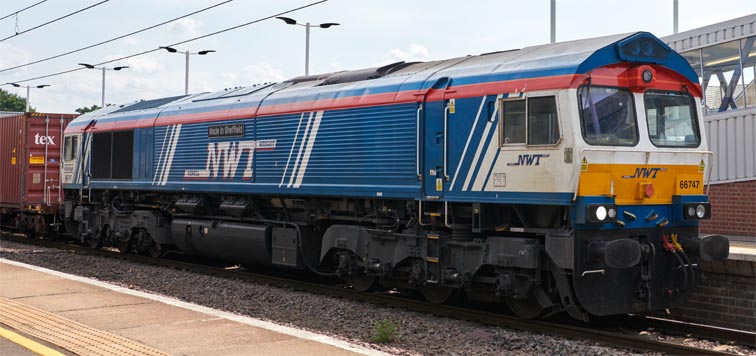 GBRf class 66747  'Made in Sheffield' in NWT colours 