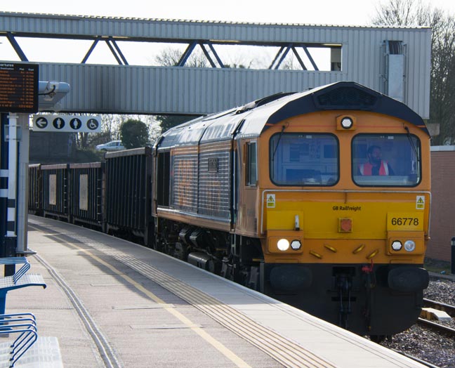 GBRf class 66778 in platform 7 on the 13th of February 2019