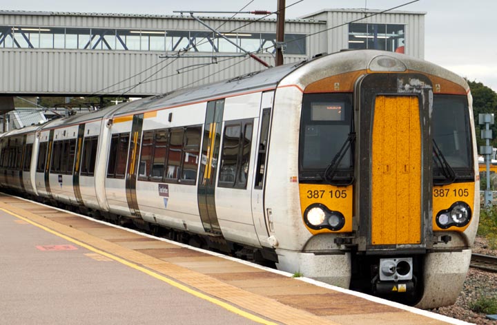 Great Northern class 387 105 ECS in platform 5 at Peterborough station on the 25th September in 2021