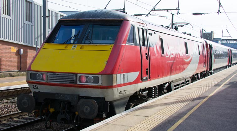 LNER class 91129 in platform 2 on the 13th February 2019 