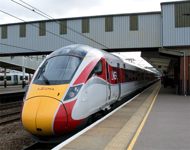  LNER Azuma 801 217 into platform 4 at Peterborough 