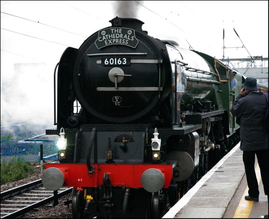 Tornado into platform 2 at Peterborough on Wednesday the 4th April  2012  