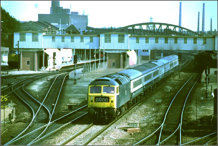 A Class 47 on a down train on down fast at Peterborough station A Class 47 on a down train on down fast at Peterborough station