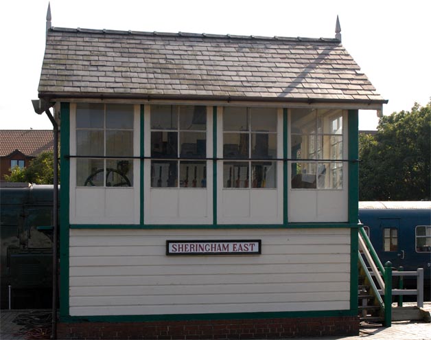 Sheringham East signal box on the platform at Sheringham