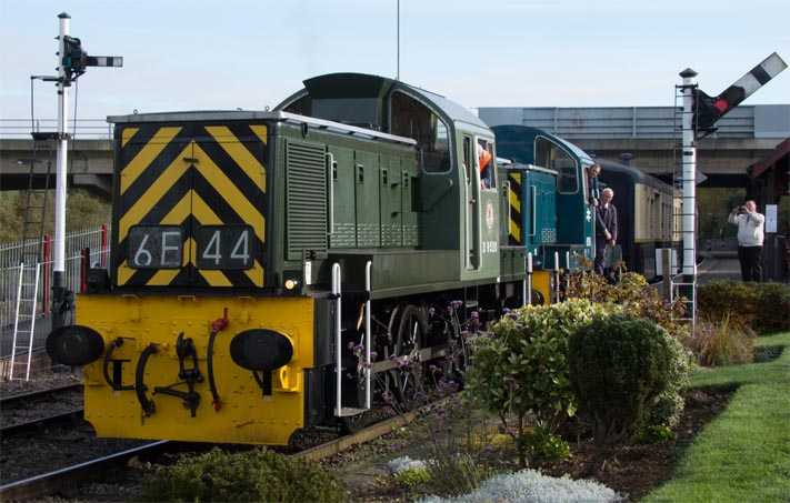 Two class 14s leave Orton Mere NVR station