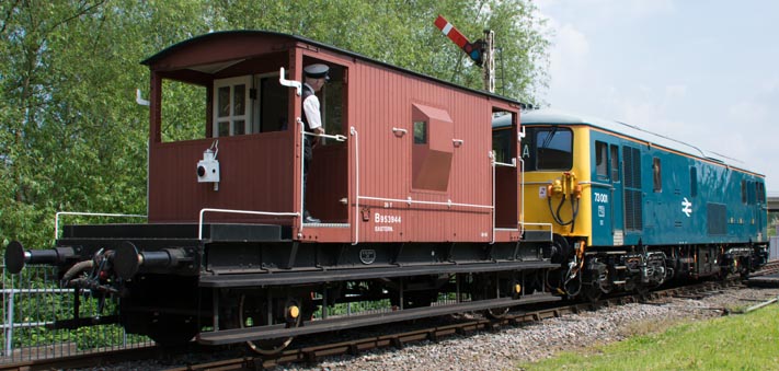 Class 73001 and a brake van come in Orton Mere station Class 73001 and a brake van come in Orton Mere station