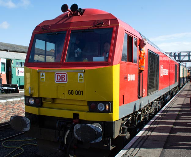 DB class 60 001 at the Wansford on the 11th of  April in 2015 