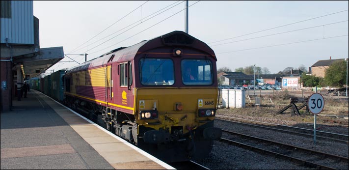 Class 66145 in platform 5 on the 14th of April 2012 
