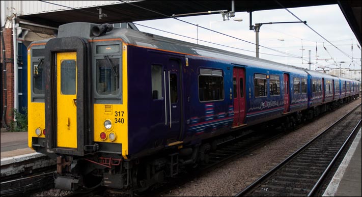 First Capital Connect Class 317 340 in platform 3 at Peterborough on the 17th of October 2009 