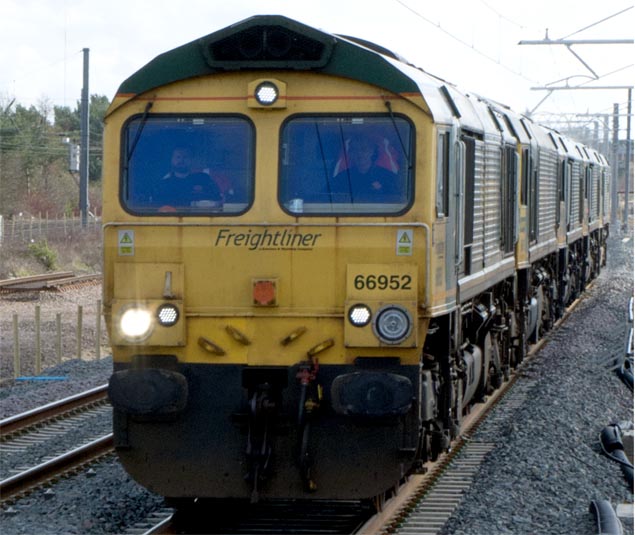 Four class 66s in convoy with 66952 