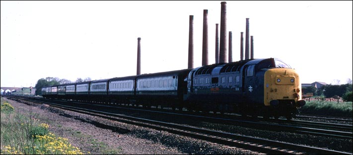 Class 55 Deltic between Yaxley and Farcet in BR days