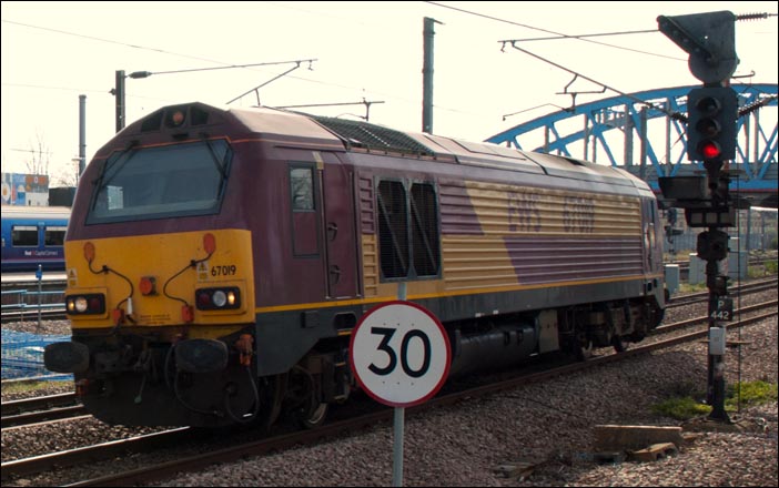 Class 67019 light engine on the down fast at Peterborough on the 14th of April 2012 Class 67019 light engine on the down fast at Peterborough on the 14th of April 2012