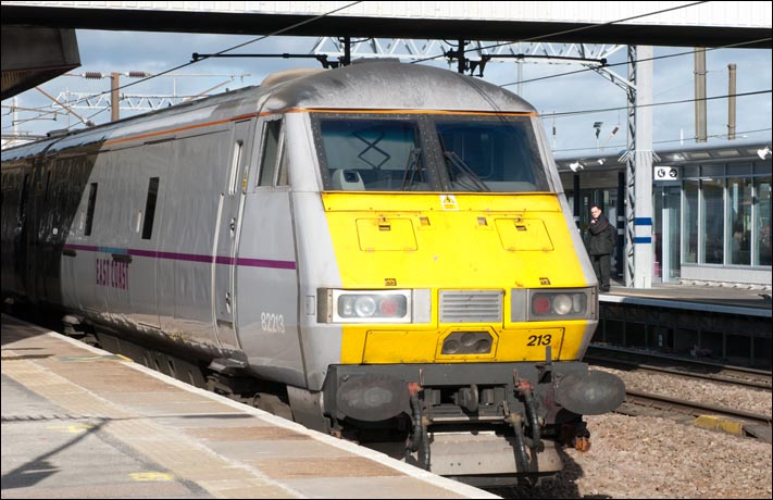 East Coast DVT 80213 in platform 4 at Peterborough on the 21st February 2014 