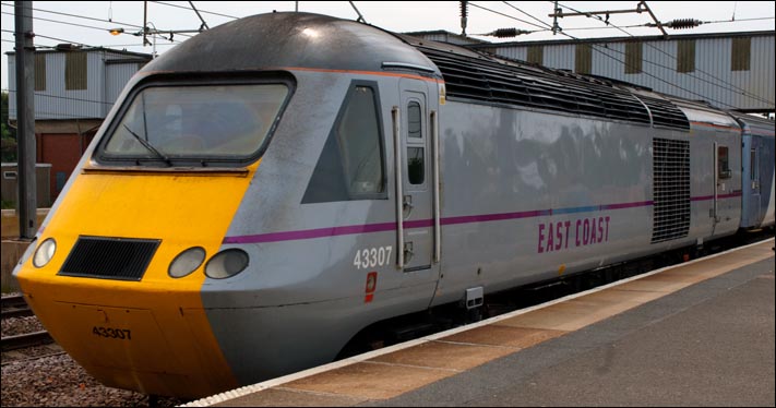 East Coast 43307 in platform 4 at Peterborough on the 11th of June 2013